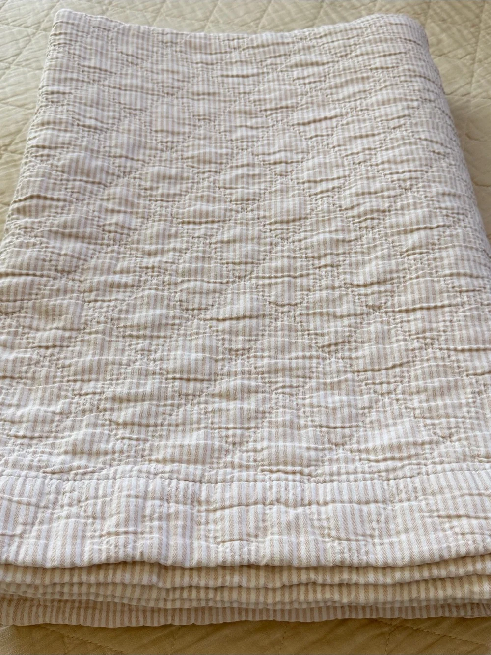 Neutral Beige White 100% Cotton Twin Quilt 62x86